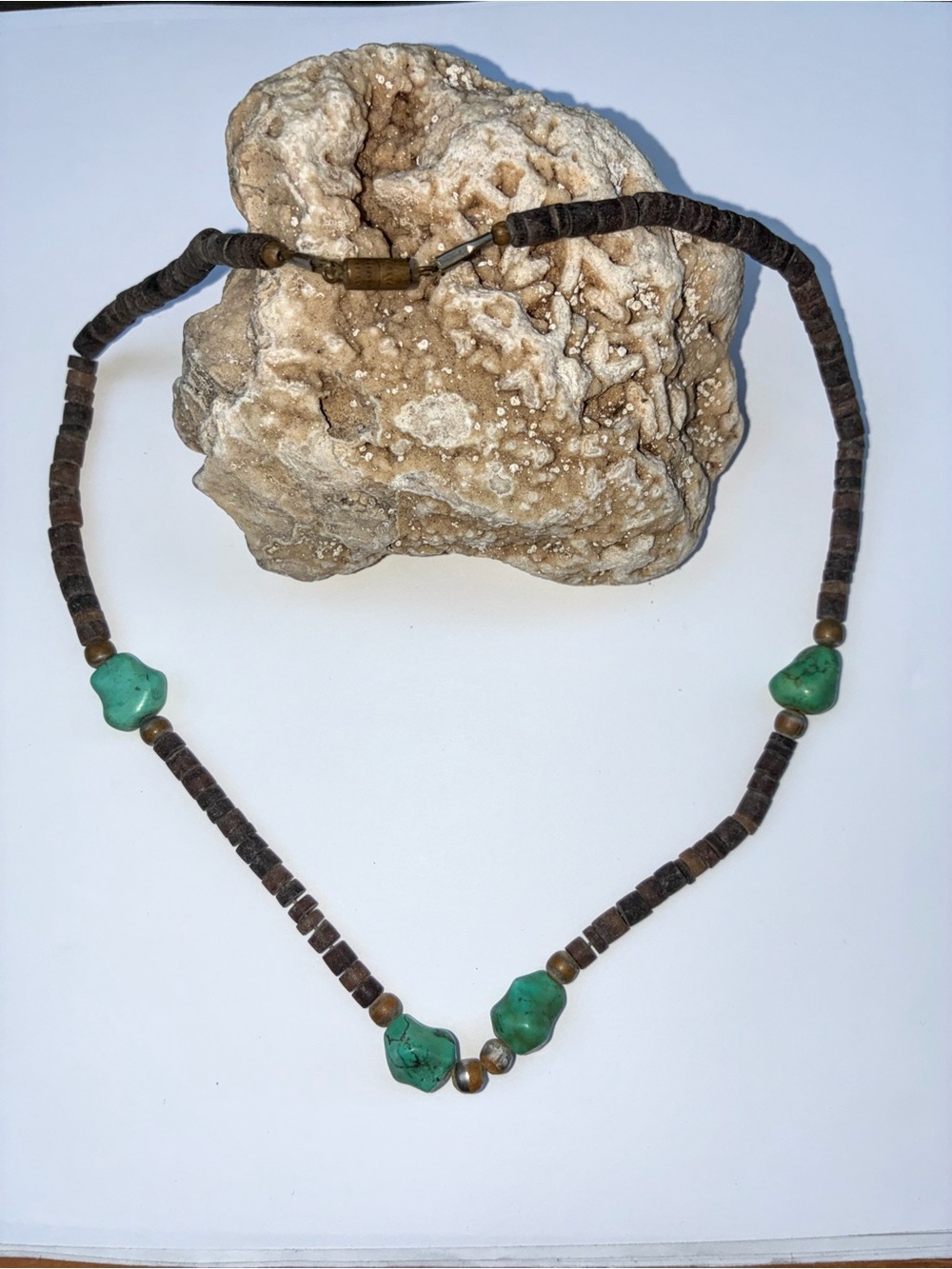 Vintage Turquoise and Wood Beaded Necklace Southwestern Boho Style